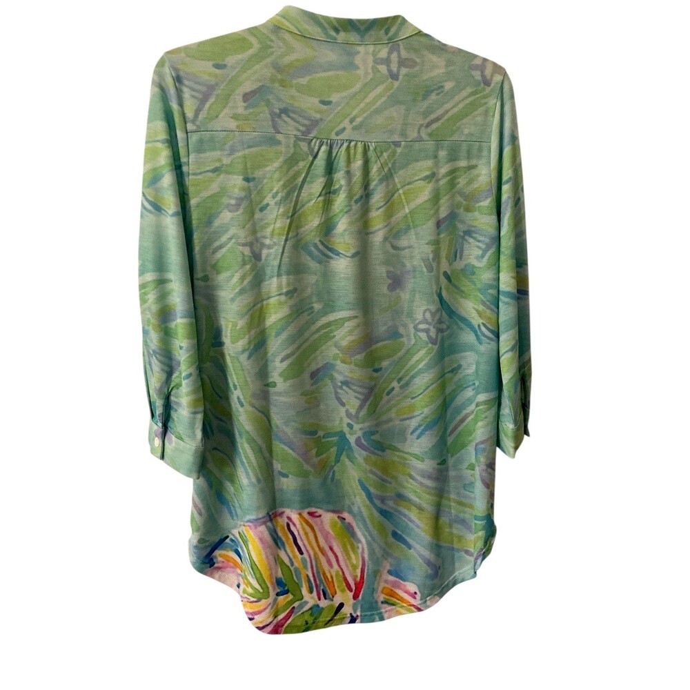 Trisha Tyler Top Medium Button Sleeves Floral Excellent Condition Stretch Relax - Picture 4 of 16